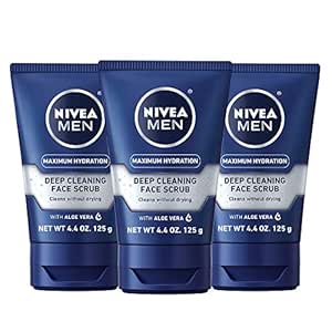 Nivea Men Maximum Hydration Deep Cleaning Face Scrub - Cleans without drying, contains Pro-vitamins - 4.4 oz Tube, Pack of 3