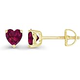 14K Gold Plated 925 Sterling Silver Hypoallergenic 4mm Heart Shape Prong Set Genuine Birthstone Solitaire Screwback Stud Earrings