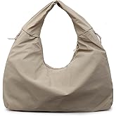 AWUXINE Slouchy Tote Bag for Women Crescent Shoulder Bag Nylon Solid Pleated Handbag Casual Hobo Bag Travel Vacation