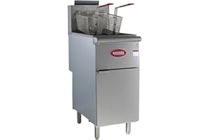 Kratos Commercial Deep Fryer, Stainless Steel Gas Floor Fryer for Restaurants, 40 lb. Capacity, Three Burners, 90,000 BTU, with Two Fryer Baskets, Natural Gas (29Y-010-NAT)