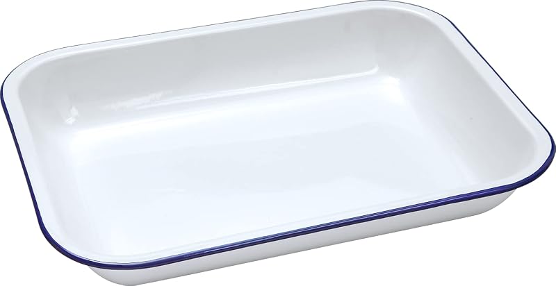 FALCON Enamel Bake Pan Blue & White 37x29.5cm Heavy Gauge Steel Oven Safe