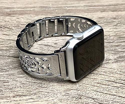 Shiny Silver Bracelet For Apple Watch Band Women 38mm 40mm Flowers Design Bangle iWatch Band Bangle Adjustable Size iWatch Feminine Jewelry Bracelet Elegant Apple Watch Wristband