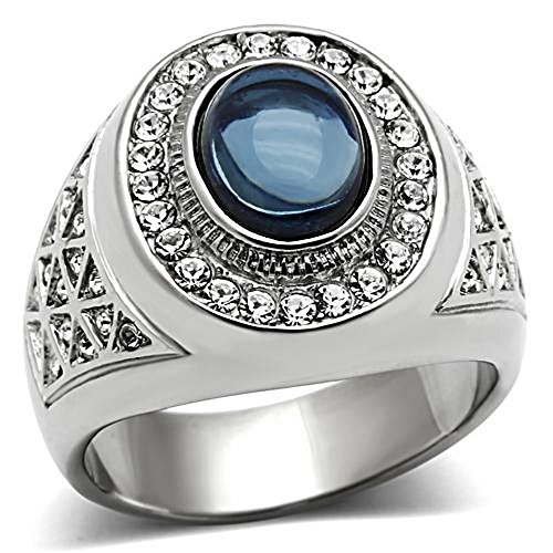 Men's Oval Cut Dark Blue Montana Dome Stone Silver Stainless Steel Ring Size 8-14 (11)