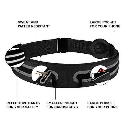 Boruizhen Slim Running Belt, Waterproof Fitness Waist Packs Adjustable Walking Pouch Workout Belt for Phone, Yoga, Cycling, Hiking, Jogging (Black) - Thumbnail 3