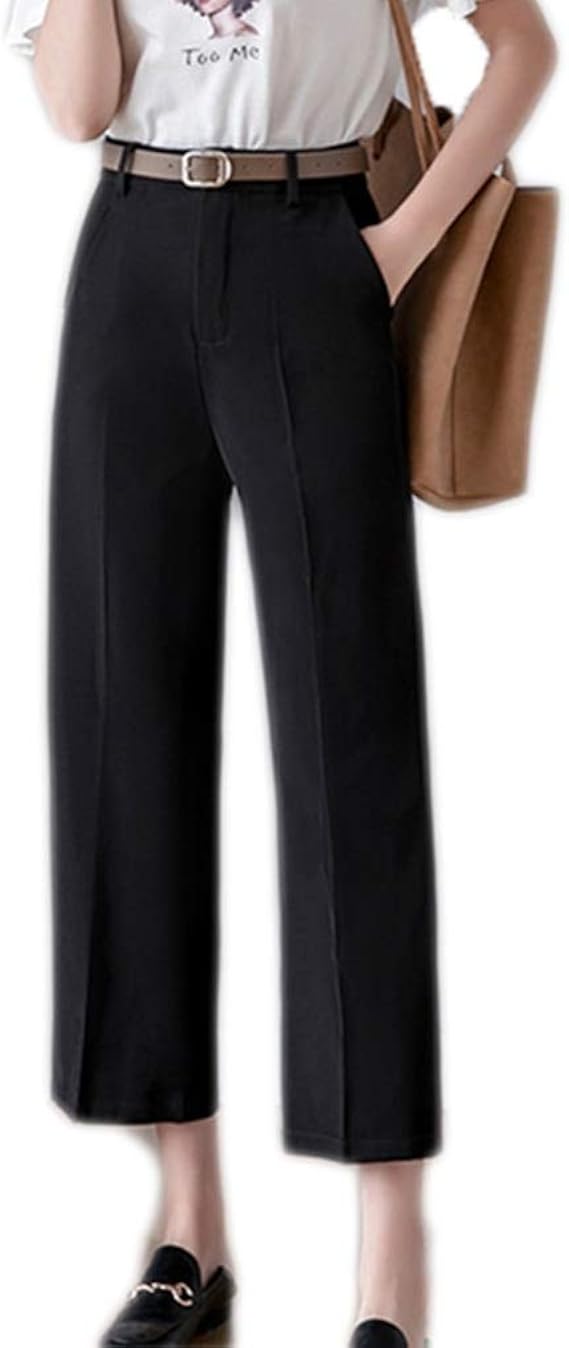 Amazon ワイドパンツ レディース 秋冬 クロップド ハイウエスト ガウチョ 七分丈 ニット ブラック パンツ タックパンツ ウエストゴム 9分丈 7分丈 黒 ベルト付き スウェット 上品 Xl 美脚 九分丈 アンクル丈 黒 ガウチョパンツ カプリ クロップトパンツ 通販