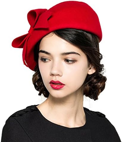 Womens Fascinators Elegant Wool Felt Bow Berets Pillbox Hats Red White Black