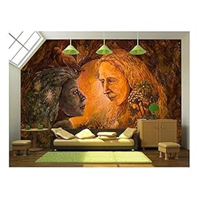 Illustration - Woodland Dryade Fairy and Golden Man of Learning, Fairytale Illustration. - Removable Wall Mural | Self-Adhesive Large Wallpaper - 66x96 inches