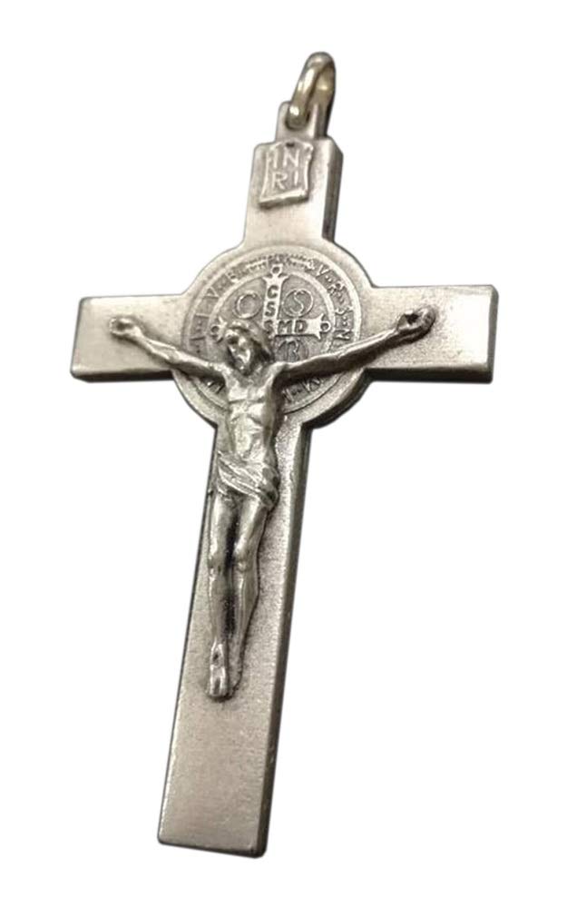 Eurofusioni Silver Plated Saint Benedict Crucifix Pendant - H 2.75 In