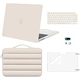 MOSISO Compatible with MacBook Air 13 inch Case 2026 2025 2024 2023 2022 M4 A3240 M3 A3113 M2 A2681, Hard Case&Puffy Bag&Keyboard Cover&Webcam Cover&ScreenFilm for MacBook Air 13.6 Case, Sand