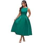 Thinyfull Boat Neck Satin Midi Prom Dresses 2026 Tea Length Scoop Back A Line Formal Evening Party Gowns