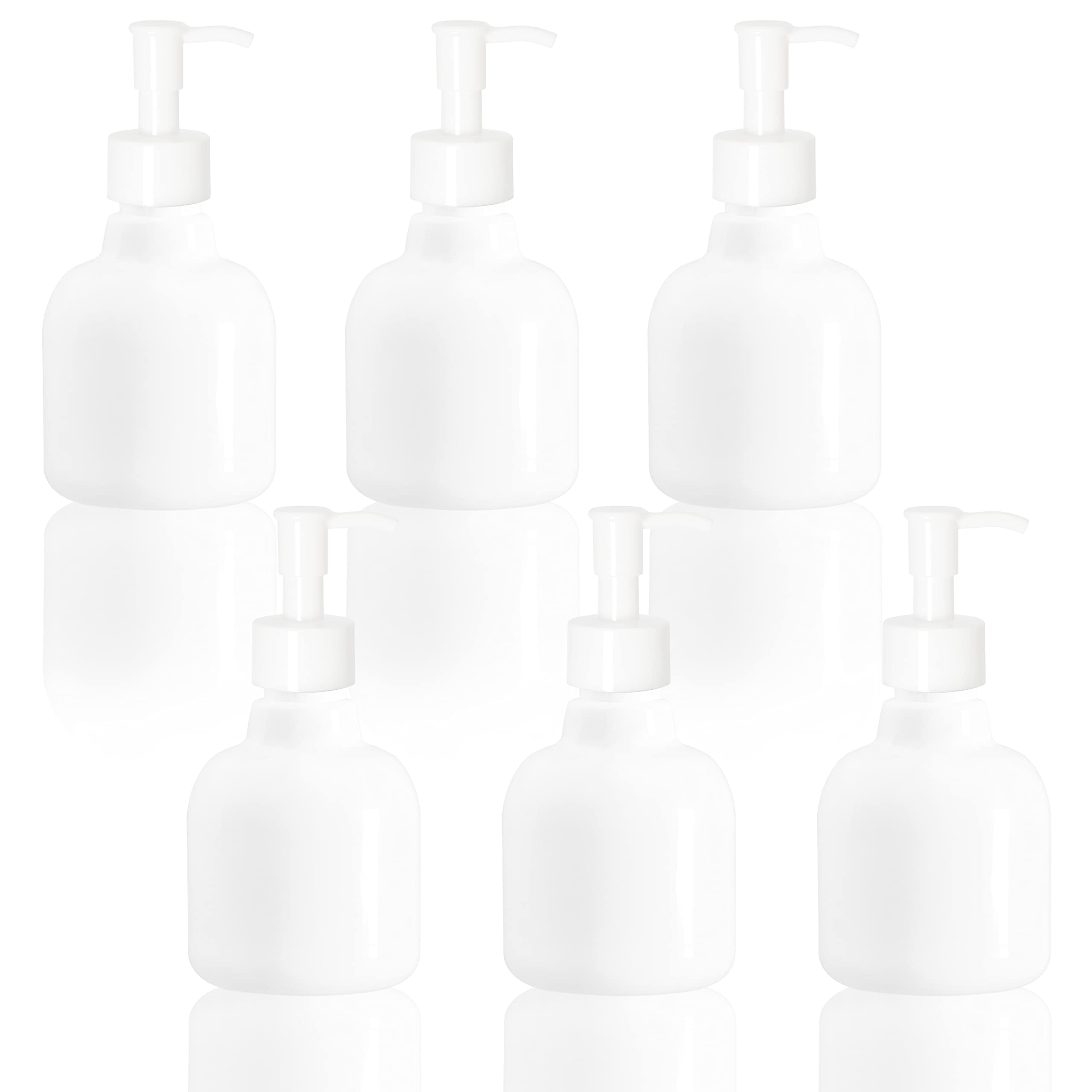 Youngever 6 Pack 250ML Plastic Pump Bottles, White Refillable Plastic Pump Bottles with Travel Lock (250ML)