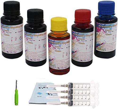INKMATE 100ml Dye Ink for HP 67 67XL Refill Ink Kit Black Cyan Yellow Magenta for Envy 6052 6055 Deskjet 1255 2752 Envy Pro 6452 6455 6458 Inkjet Printer Cartridges (5Pack)