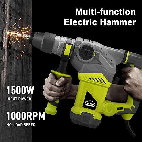 Martillo Percutor SDS-Plus DEWINNER 1500W - 6 Velocidades, 5.5J Impacto, 4400 BPM, Incluye Cinceles Y Brocas, Ideal Para Hormigón Y Demolición
