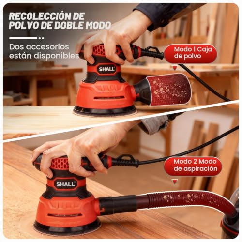 SHALL 350W eccentric sanders, with 30 sanding sheets, 6 speeds, 125 mm hand tool, dust extraction function, suitable for sanding, polishing and woodworking.