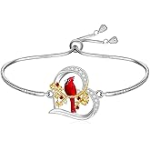 Fenthring Red Cardinal Bracelet for Women Sterling Silver Heart Cardinal Bracelets Memorial Sympathy Charms Christmas Mothers Day Gifts Bird Jewelry
