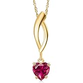 Gem Stone King 10K Yellow Gold Customized and Personalized 5MM Heart Shape Gemstone Birthstone Pendant Necklace for Women With 18 Inch Chain