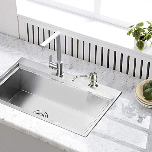 Samodra Sink Soap/Lotion Dispenser and Extension Tube Kit, Brass Pump Brushed Nickel Finish Built in Design with 39" Extension Tube Directly to Soap Bottle, No More Messy Refills(No Bottle)