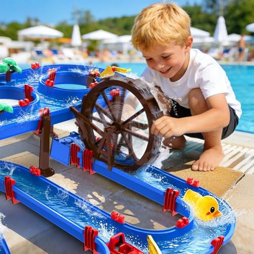 TERRAMUS 2-Tier Water Table Toys with Watermill for Kids, Upgraded Large 115PCS Water Park Playset, Summer Toys DIY Waterways for Backyard Beach Pool Lawn,Outdoor Toy for 3-5 4-8, Gifts for Boys Girls