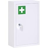 kleankin 12" x 18" Wall Medicine Cabinet with Lock, 3 Tier, 2 Keys, White | Steel, Locking, Wall Cabinet, Bathroom, Kitchen