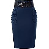 Belle Poque Women Pencil Skirt High Waisted Midi Pencil Skirt with Belt