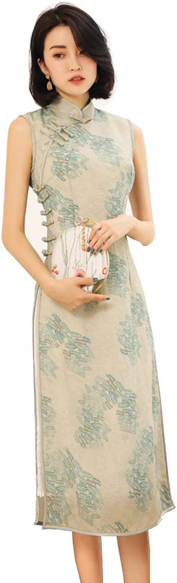 Amazon 少女 綿麻 リネン チャイナドレス ドレスワンピース 中国風 改良綿麻ドレス 裏地付き 旗袍 チーパオ ワンピース チュニック 通販
