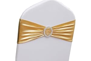 Gankar Gold Chair Sashes 50 Pack for Wedding Ceremony, Elastic Chair Bands Bows for Party Banquet Theme Hotel Restaurant Event Decorations (50 Pieces, Metallic Gold)