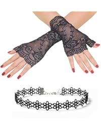 Mesyo Short 80s Lace Fingerless Gloves Wrist Length Formal Women Vintage Tea Party Gloves Black#1