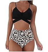 INESVER Bikini Sets for Women Leopard Print Wrap High Waisted Bathing Suits Two Piece Push Up Tum...