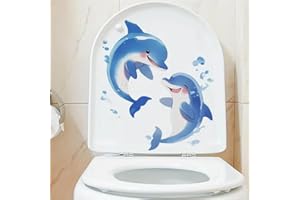 DELUPMT Sky Blue Dolphin Toilet Cover Sticker Decals,Spring Flower Leaf Butterfly Waterproof Toilet Lid Tank Seat Decals Cistern Self-Adhesive Bathroom Wall Sticker