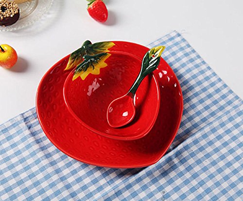 Ceramics Fruit Shape Salad Bowl Plate Spoon,Set of 3 -Apple/ Strawberry/ Carambola/ Watermelon/ Orange/ Kiwifruit - Thumbnail 4