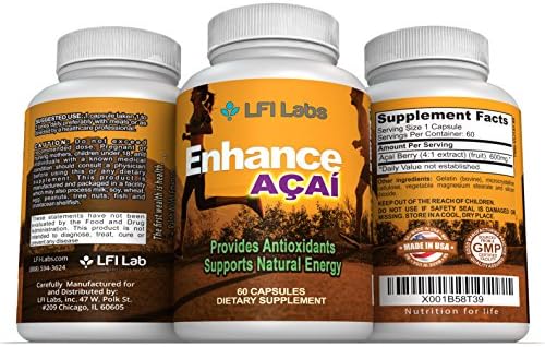 Acai Berry Cleanse Detox Supplement– Superfood Antioxidant for Natural Weight Loss, Anti-Aging, Digestive & Cardiovascular Health – American Made with Anthocyanins & Fiber – 60 Capsules 600mg