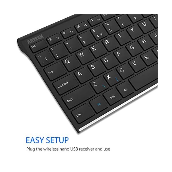Arteck 2.4G Wireless Keyboard Stainless Steel Ultra Slim UK Layout Keyboard with Numeric Keypad for Computer/Desktop/PC…