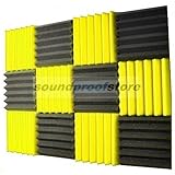 2x12x12 (12 Pk) YELLOW/CHARCOAL Acoustic Wedge Soundproofing Studio Foam Tiles
