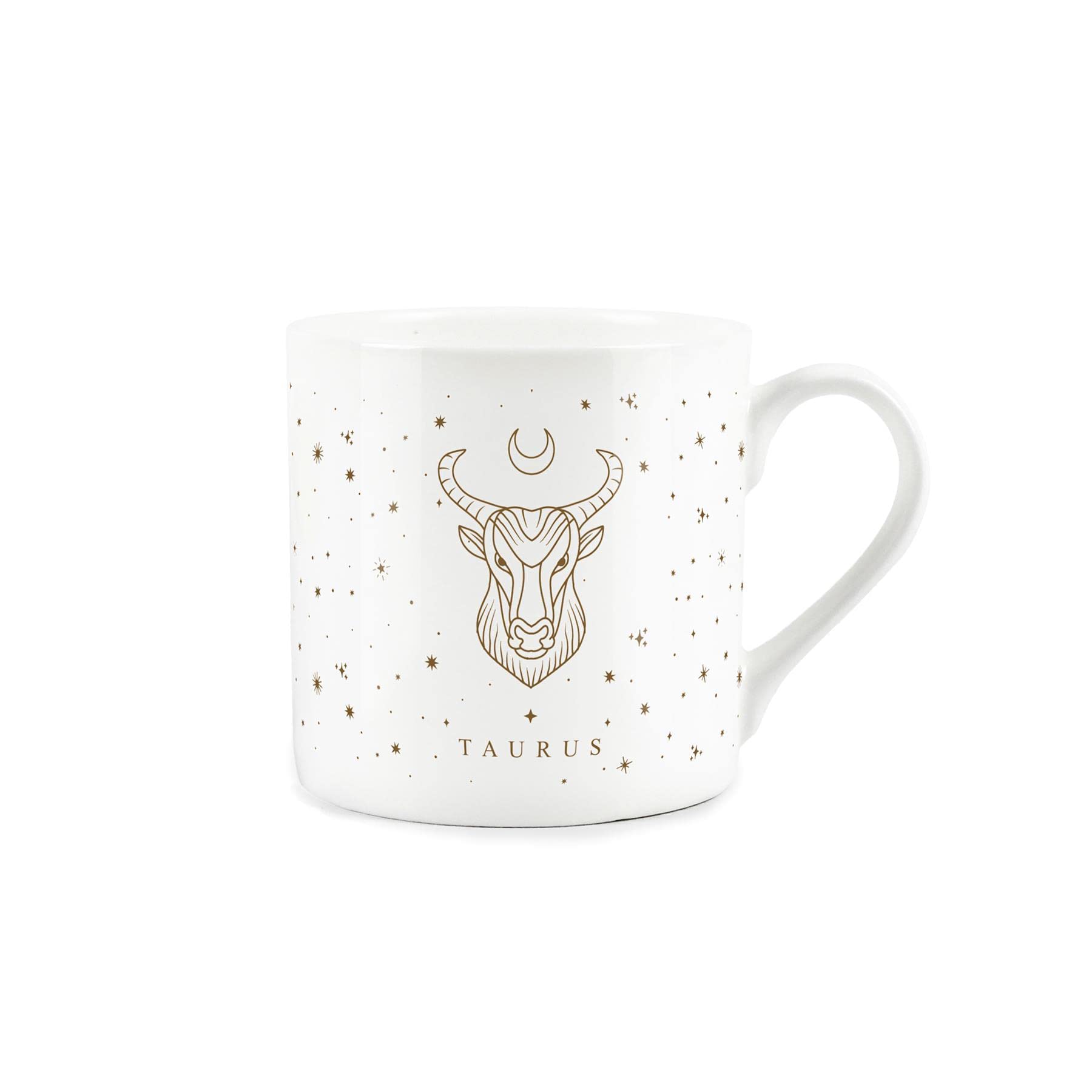 Purely Home Taurus Gold Star Sign Mug - Fine Bone China White Mug Coffee/Tea Present Zodiac Gift