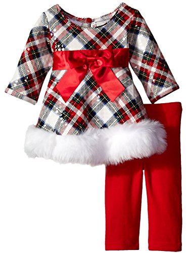 Bonnie Baby Baby-girls Spangled Plaid Santa Playwear Set 4T