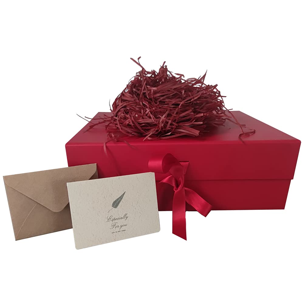 Red Gift Box 33x26x11 cm, Large Gift Box with Magnetic Lids and Silk Ribbon Specially Designed for Presents Birthdays, Holidays, Anniversaries Gift Packaging