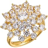Kokoma Cubic Zirconia Snowflake Statement Ring for Women Flower Wedding Band Elegant Cocktail Ring Bohemain Floral Rings Promise Band Christmas Jewelry