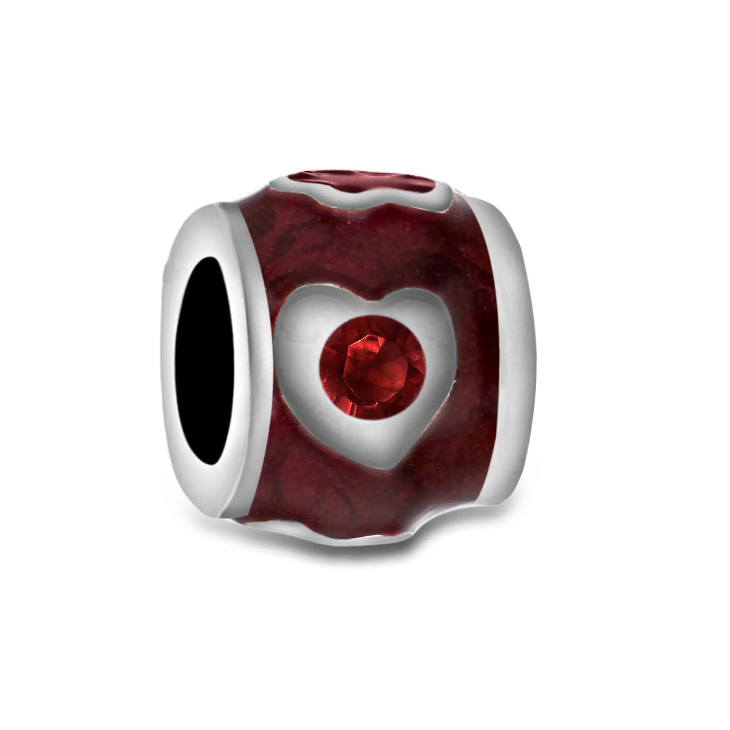 Tuscany Silver Women's Sterling Silver Maroon Crystal and Enamel Bead