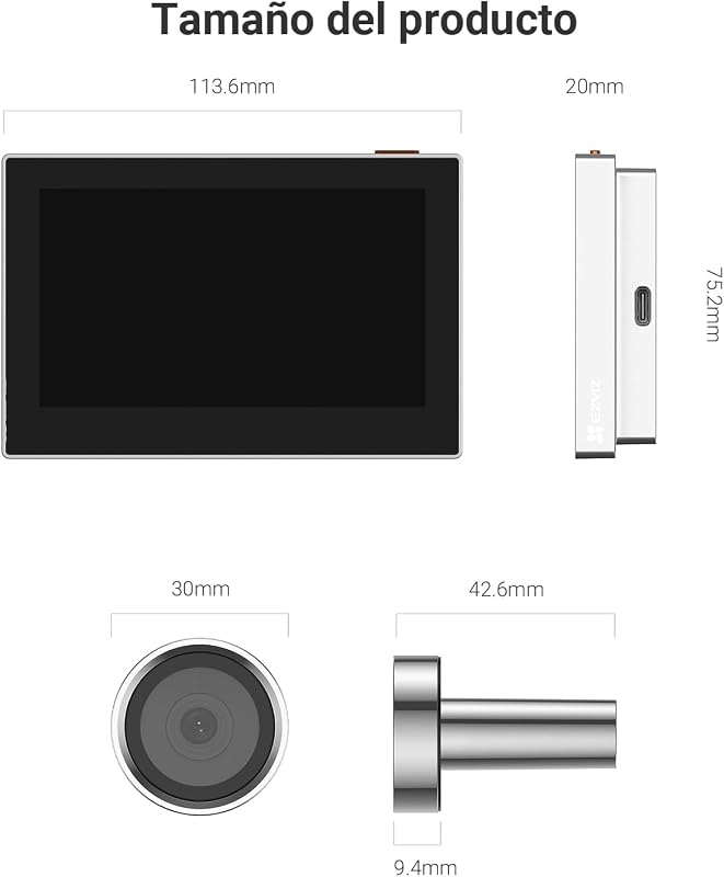 Mirilla Digital de Puerta con Pantalla a Color de 4.3'' Cámara Video Inalámbrico 1080P,Vista en Vivo146°,Batería Recargable 2200mAh,WiFi 2,4GHz,NO Detección de Movimiento,NO Visión Nocturna,CP2