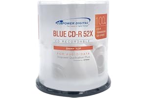 Vinpower Digital Blue AZO CD-R 700MB 52X Shiny Silver Top Recordable Media Disc - 100pk Cake Box 16M-115-BX (FFB), 100 Discs