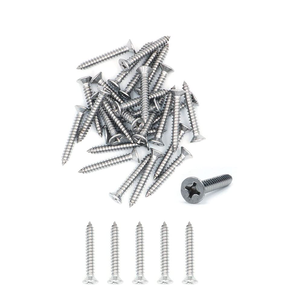 500X NUZAMAS 10G*25 304 Stainless Steel Self-Tapping Screws Cross Flat Countersunk Head Screw Miniature Screw Wood Screw Self-Tapping Screws and Wood Screw(ST4.8 * 25)