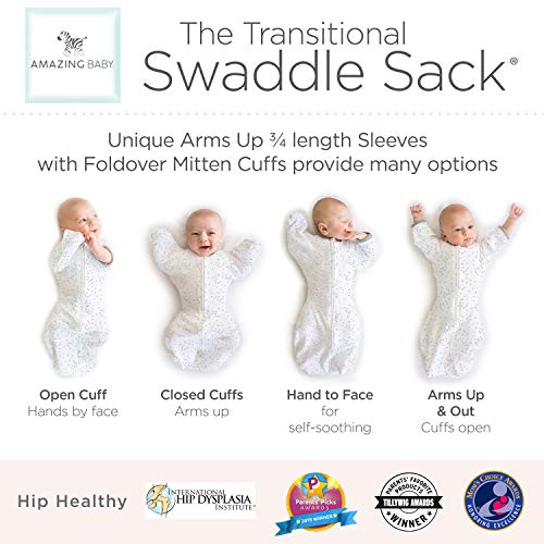 Amazing Baby Transitional Swaddle Sack with Arms Up Mitten Cuffs, Tiny Bear, Sterling, Small, 0-3 Months (Parents' Picks Award Winner)
