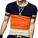 LOGEEYAR Mens Summer Fashion Fitted Cotton Short-Sleeve Contrast Color Stitching T-Shirt (533-Orange, Medium-2)