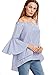 SheIn Women's Off The Shoulder Bell Sleeve Striped Blouse - Blue# Large