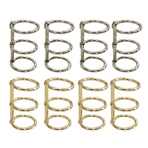 Grekywin 8 Pcs 3-Rings Metal Loose Leaf Binder Rings Clip for Notebook Diary Photo Album (Gold Tone & Silver Tone) - Thumbnail 6