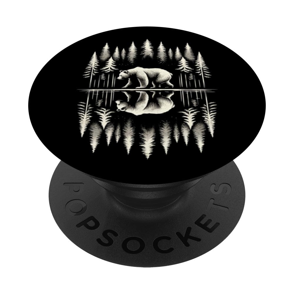 Bear Reflection Lake Outdoor Forest Trees Wildlife Nature PopSockets Swappable PopGrip