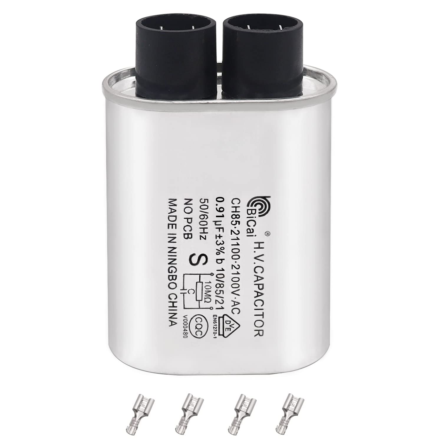 Photo 1 of Tnisesm Microwave Capacitor 0.91uF 2100V, High Voltage Capacitor 1/4" Standard Terminal Connection Pin, Compatible with Whirlpool etc.