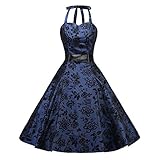 Dark Blue 1950 Rockabilly Bridesmaid Dress Black Flocked Tattoo