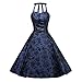 Dark Blue 1950 Rockabilly Bridesmaid Dress Black Flocked Tattoo