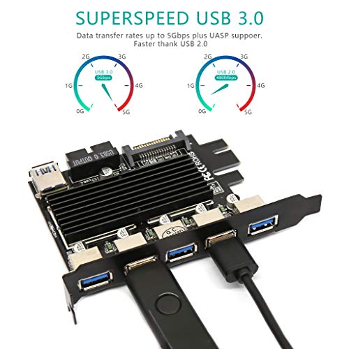USB 3.0 PCIe Expansion Card, 5 Port USB 3.0 (5Gps) PCI Express Expansion Card Adapter with 15-Pin SATA Power Connector and 19-Pin USB 3.0 Cable for PC No Driver Needed, Plug & Play